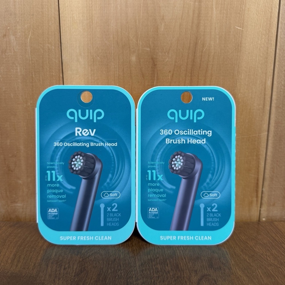 Quip 360 Oscillating Brush Head 4-Pack Black Soft ADA Accepted Replacement Heads